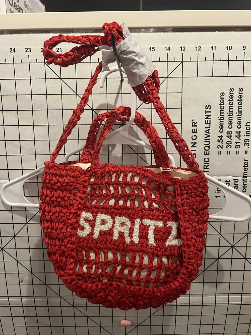 Universal Thread Red Crochet Tote with White Lettering